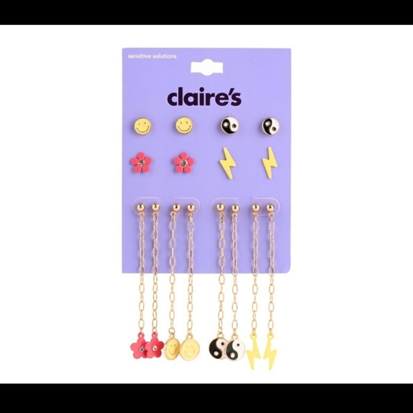 Claire's Girls Teen Gold Stud And Pendant Earrings Set, with Other Gemstone, 8-P - Picture 1 of 6